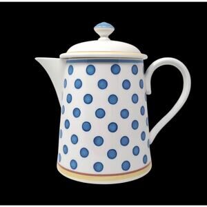 VTG Villeroy & Boch Twist Anna Coffee Pot White with Lid Blue Polka Dots Retired